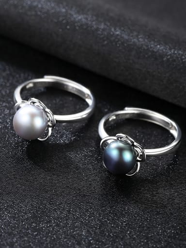 Sterling Silver 9-9.5mm natural  pearls free size ring