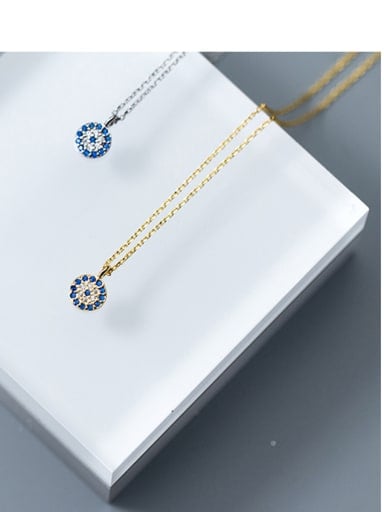 Sterling silver blue eyes round micro-inlaid zircon necklace