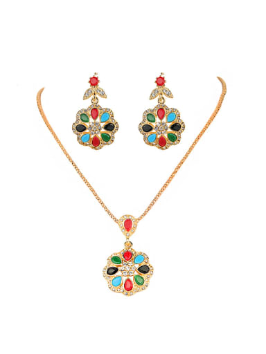 Retro Noble style Colorful Resin stones White Crystals Alloy Two Pieces Jewelry Set
