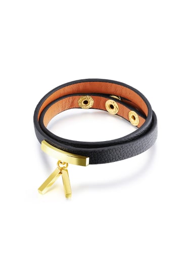 Two-band Artificial Leather Gold Plated Adjustable Bracelet