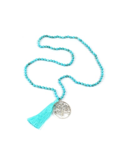 Blue Turquoise Tree Alloy Tassel Necklace