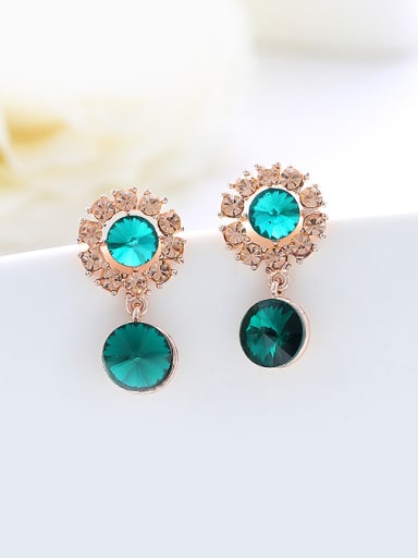 Fashion Green Crystals Rose Gold Plated Alloy Stud Earrings