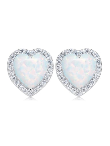 Fashion Heart Opal stone Cubic Shiny Zirconias 925 Silver Stud Earrings