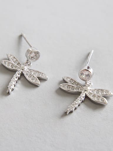Sterling Silver with tiny Zirconia Dragonfly ear studs