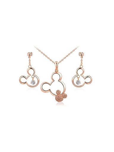 Alloy Rose Gold Plated Fashion Crystals Mickey Mouse Two Pieces Jewelry Set
