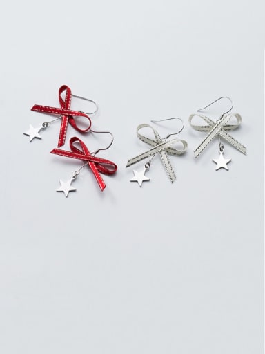 925 Sterling Silver With Platinum Plated Cute Bowknot Hook Earrings