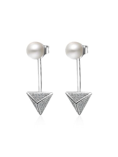 Fashion Imitation Pearl Cubic Zirconias Triangle Stud Earrings
