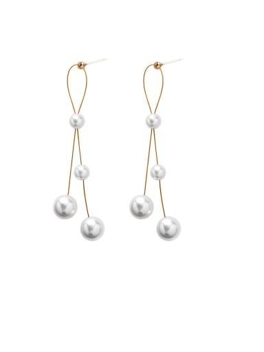 Alloy With Gold Plated Simplistic Artificial Pearl  Tassel Earrings