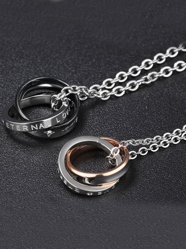 Fashion Double Rings Pendant Titanium Necklace