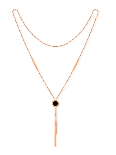 Fashion Little Black Round Rose Gold Plated Sweater Chain