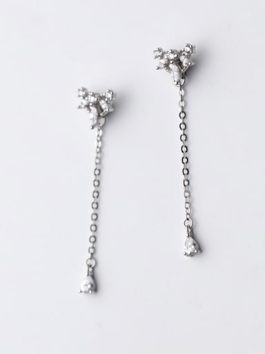 Exquisite Triangle Shaped Rhinestones Silver Drop Earrings