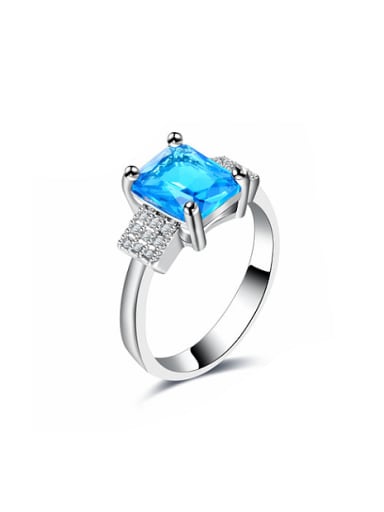 Elegant Blue Square Shaped Glass Bead Ring