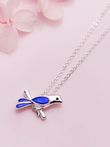 925 Sterling Silver With Silver Plated Personality Blue Bird Necklaces