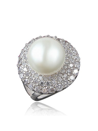 Elegant Round Shaped Artificial Pearl Copper Ring