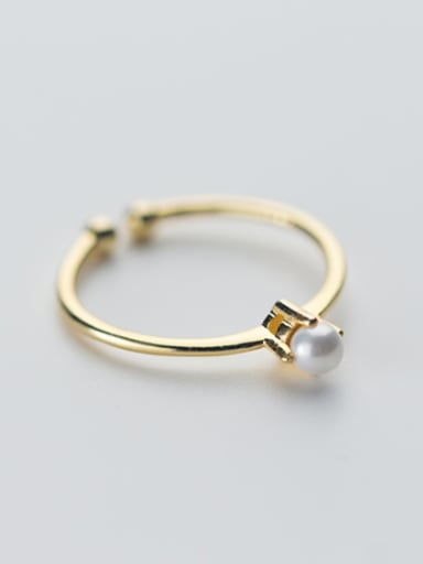 Adjustable Gold Plated Artificial Pearl S925 Silver Ring