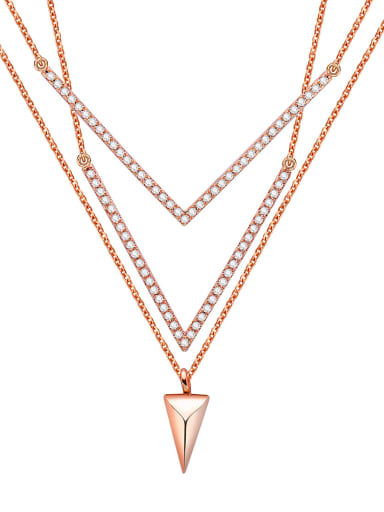 Copper micro-inlay AAA zircon exquisite V multi layer Necklace