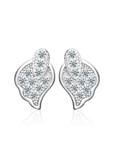 Silver Fashion Leaves Women Stud Earrings