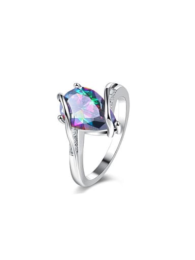 Colorful Platinum Plated Water Drop Glass Stone Ring