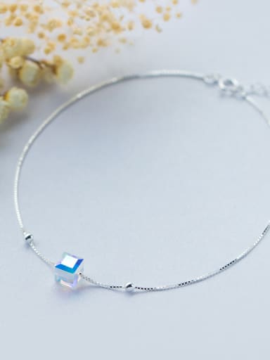 925 Sterling Silver With Platinum Plated Fashion Square Anklets