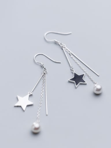 925 Sterling Silver With Silver Plated Simplistic Star Hook Earrings