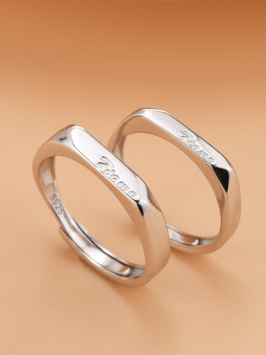 925 Sterling Silver With Glossy Simplistic  Lovers Free Size Rings