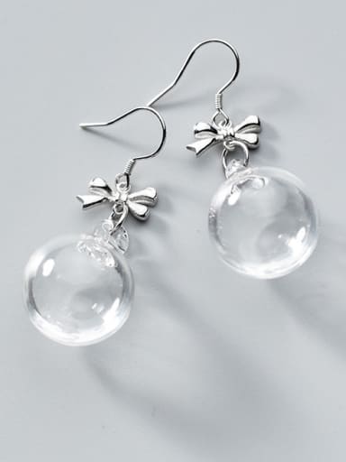 Pure silver sweet butterfly knot transparent glass ball earrings