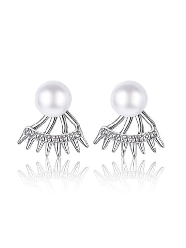 Simple Imitation Pearl Shiny Cubic Zirconias Stud Earrings