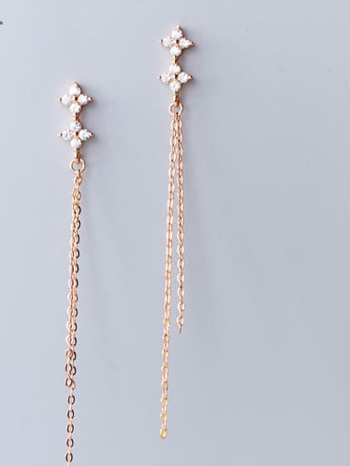 925 Sterling Silver With 18k Rose Gold Plated Delicate Chain Cubic Zirconia Earrings