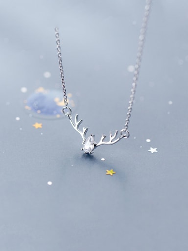 925 Sterling Silver With Cubic Zirconia Personality Antlers  Necklaces