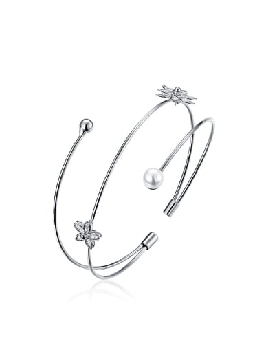 Simple Tiny Flowers Artificial Pearl Opening Bangle