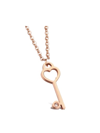 Simple Heart Key Pendant Rose Gold Plated Necklace