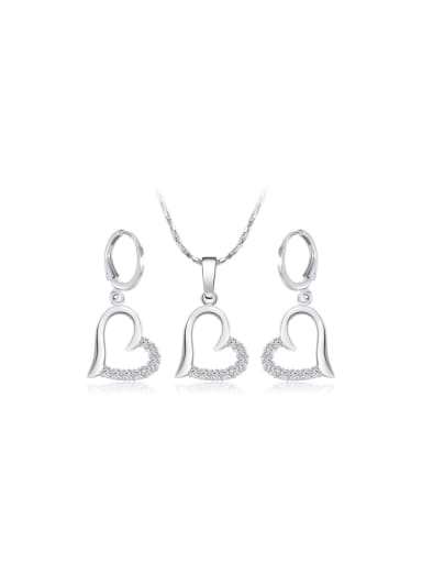 Copper Alloy White Gold Plated Fashion Love Two Pieces Zircon Jewelry Set