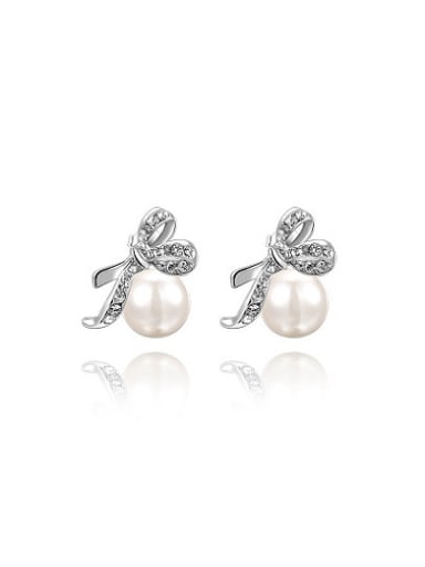 Exquisite Bowknot Shaped Artificial Pearl Stud Earrings