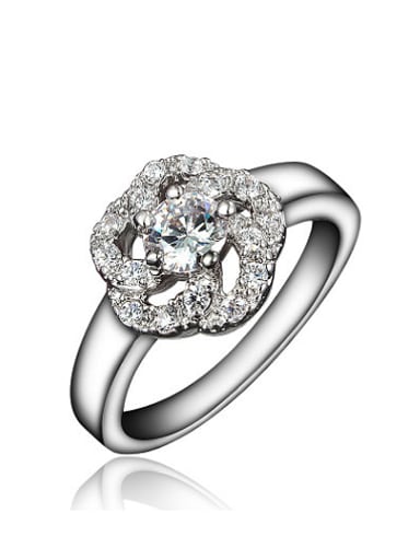 Elegant 18K Platinum Plated Flower Shaped Zircon Ring