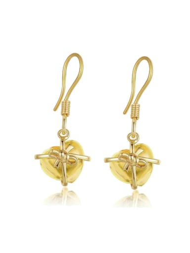 Elegant Women Heart-shape Yellow Crystal Drop Earrings