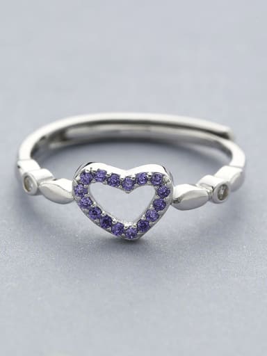 Simple Hollow Heart Purple Zirconias 925 Silver Opening Ring