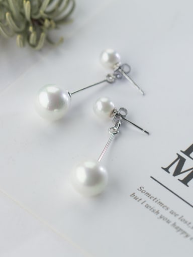 Temperament Double Artificial Pearl S925 Silver Stud Earrings