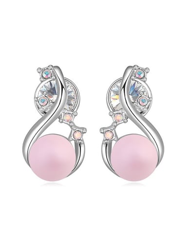Personalized Imitation Pearl White Crystals-studded Alloy Stud Earrings