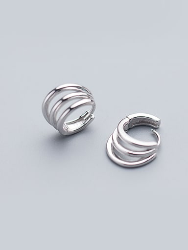 Simply Style Three Layer Design Round Shaped S925 Silver Clip Earrings