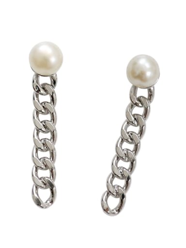 Simple White Artificial Pearl Personalized Chain Silver Stud Earrings