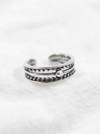 925 Sterling Silver With Antique Silver Plated Vintage hollow beads Free Size Rings