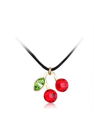 18K White Gold Austria Crystal Cherry Shaped Necklace