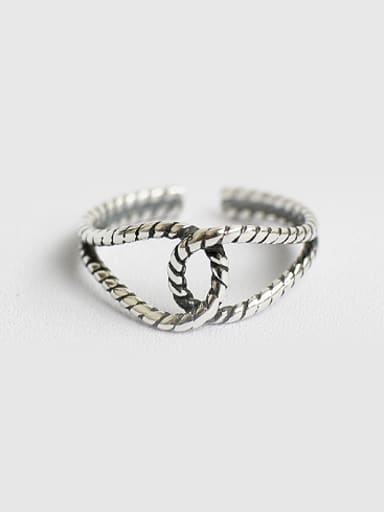 Retro style Two-band Woven Silver Opening Ring