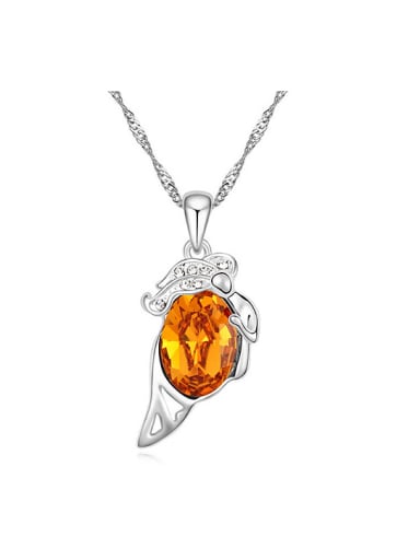 Simple Shiny Oval austrian Crystal Pendant Alloy Necklace