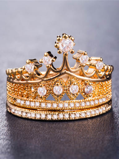 Copper With Gold Plated Fashion Crown Cubic Zirconia Rings