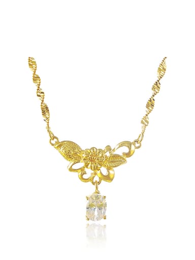 All-match 24K Gold Plated Flower Shaped Rhinestone Copper Necklace