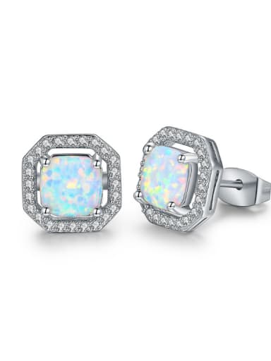 Geometric Shaped Opal Stones Classical Stud  Earrings