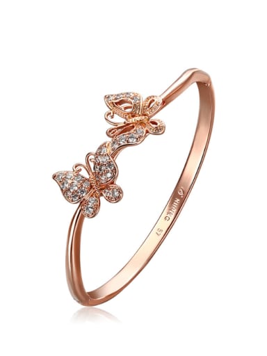 Copper Alloy Rose Gold Plated Fashion Butterfly Zircon Bangle