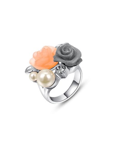 Platinum Plated Artificial Pearl Flower Shaped Ring