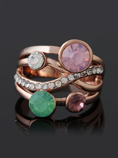 Fashion Colorful Rhinestones Alloy Rose Gold Plated Ring